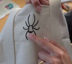 how to make a market tote bag with an adorable embroidered design, Filling in the the embroidery design