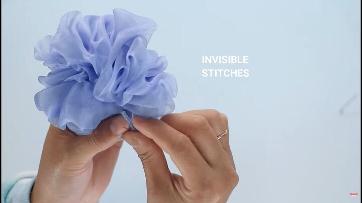 how to make an adorable diy flower scrunchie that looks like a peony, Hand sewing a flower with invisible stitches