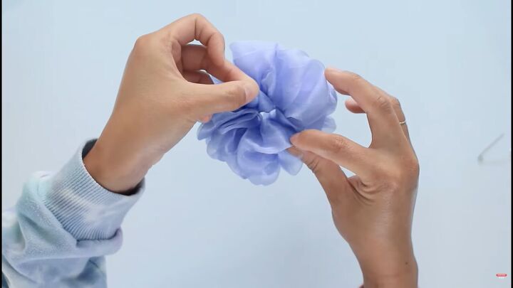 how to make an adorable diy flower scrunchie that looks like a peony, Closing the center of the flower