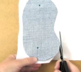 how to make a diy sleep mask out of old jeans in just 10 minutes, Pinning the denim fabric to the fleece fabric