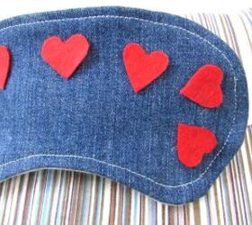how to make a diy sleep mask out of old jeans in just 10 minutes, DIY sleep mask with felt hearts