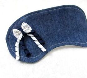 how to make a diy sleep mask out of old jeans in just 10 minutes, DIY sleep mask with a bow and ribbons