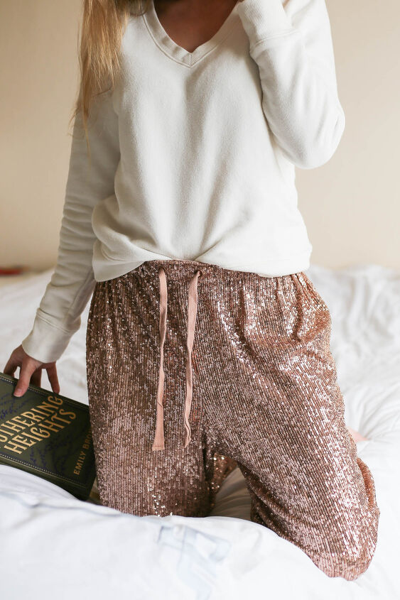 sequin pants for holiday lounging