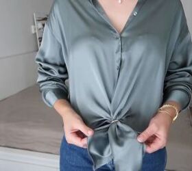 silk shirt outfit ideas 7 ways to style tuck tie your button down, Tying a silk shirt with an elastic