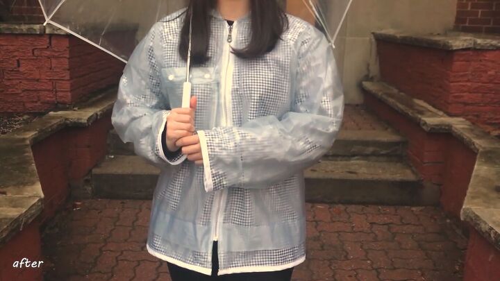how to make a cute custom raincoat from an old coat gingham fabric, Custom gingham raincoat