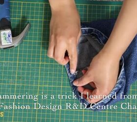 jeans too long here s how to hem flared jeans keep the original hem, Using a hammer to soften the denim fibers