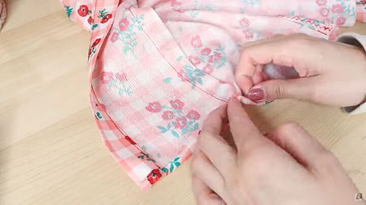 how to make a diy statement collar blouse with beautiful embroidery, Hemming the bottom of the blouse