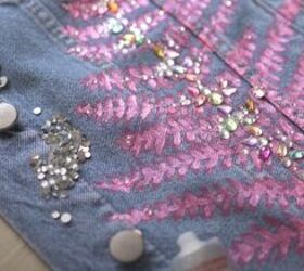 how to paint a denim jacket a super cute way to upcycle your wardrobe, Embellishing the denim jacket with crystals