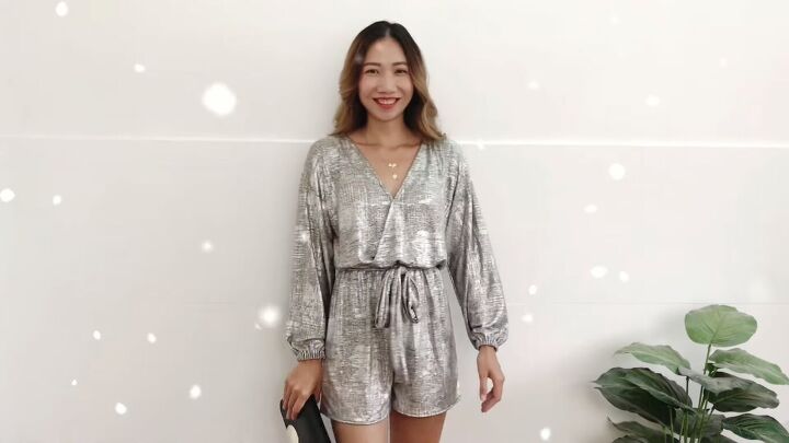 how to make a christmassy diy romper for festive holiday parties, Silver romper for Christmas