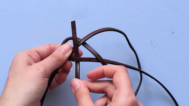 3 unique ways to make a diy leather bracelet easy gift ideas, Weaving the cord pieces to make a pattern