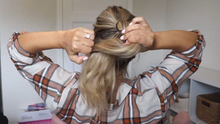 how to do a faux fishtail braid a quick easy faux fishtail hack, Tying hair in a ponytail