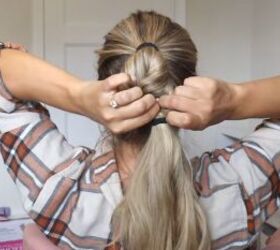 how to do a faux fishtail braid a quick easy faux fishtail hack, Pulling hair to make a faux fishtail braid
