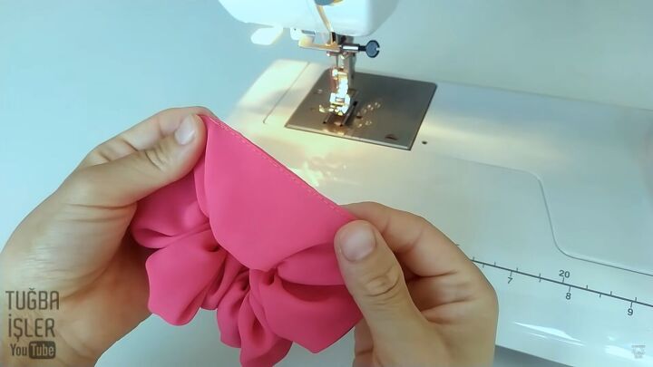 how to sew hair scrunchies quick easy scrap fabric project, Sewing the gap in the scrunchie closed