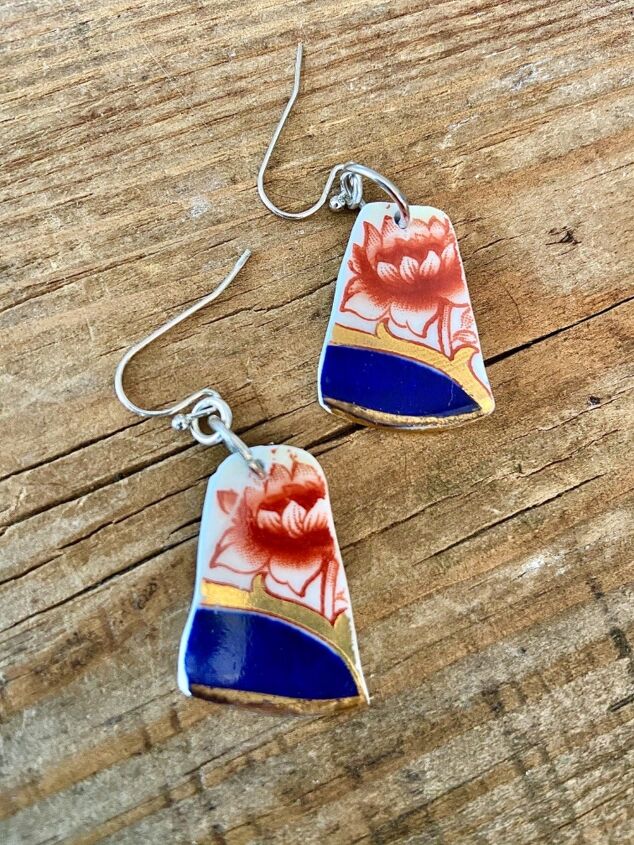 how to recycle old ceramic plates into jewellery, Vintage ceramic earrings
