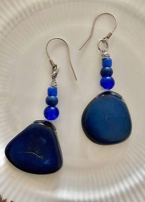 how to make some gorgeous eco friendly recycled bead earrings, Tagua nut earrings
