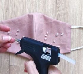 4 last minute christmas gifts you can sew quickly easily, Gluing pearl embellishments on the face mask