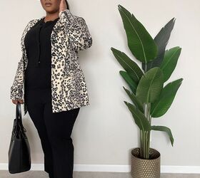 style the basic essential living room looks for thanksgiving leopard, Outfit Details Blazer Thrifted Jumpsuit Dillard s Shoes Thrifted Steve Madden Purse H M