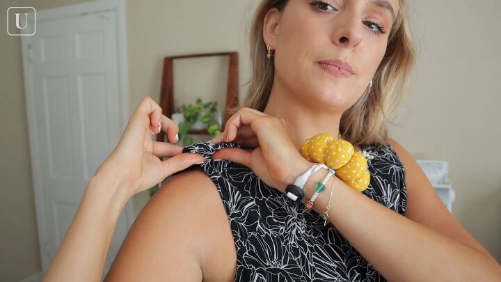 how to turn a summer dress into a fall dress in 8 simple steps, Pinning the shoulder seams to raise the neck