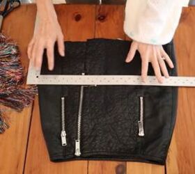 need a unique holiday outfit make this festive diy tinsel skirt, Marking the tinsel line with a ruler