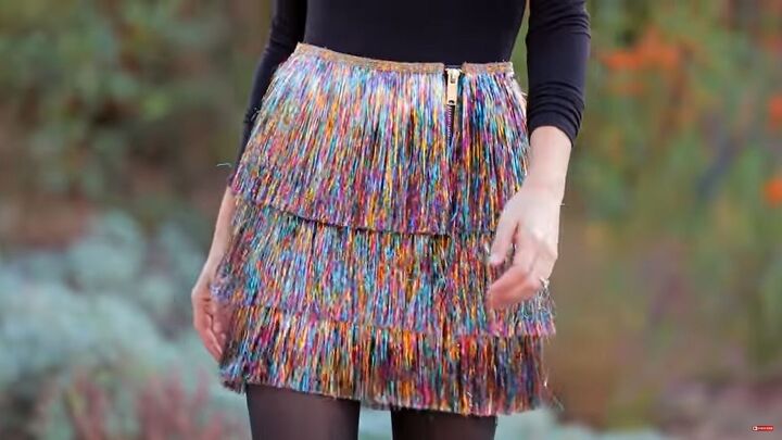 need a unique holiday outfit make this festive diy tinsel skirt, Christmas tinsel skirt