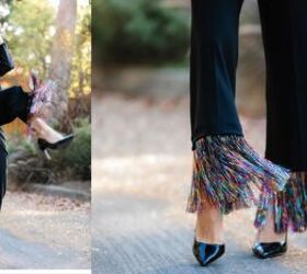 need a unique holiday outfit make this festive diy tinsel skirt, DIY tinsel fringed pants
