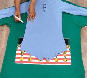 how to make an easy diy elf costume using a novelty christmas t shirt, Tracing the romper as a pattern