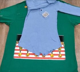 how to make an easy diy elf costume using a novelty christmas t shirt, Cutting the fabric of the t shirt