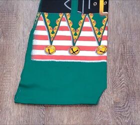 how to make an easy diy elf costume using a novelty christmas t shirt, Making the crotch for the DIY elf costume