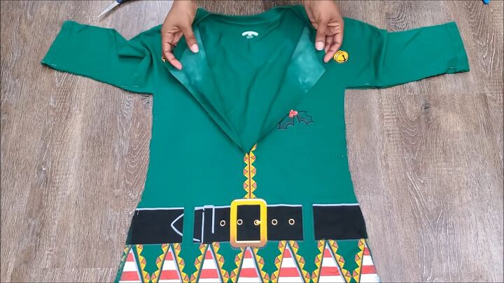 how to make an easy diy elf costume using a novelty christmas t shirt, How to make an elf costume for Christmas