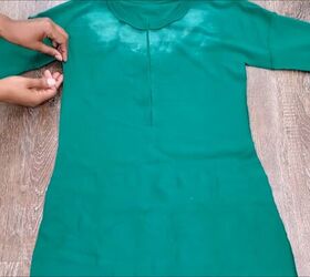 how to make an easy diy elf costume using a novelty christmas t shirt, Sewing the DIY elf costume