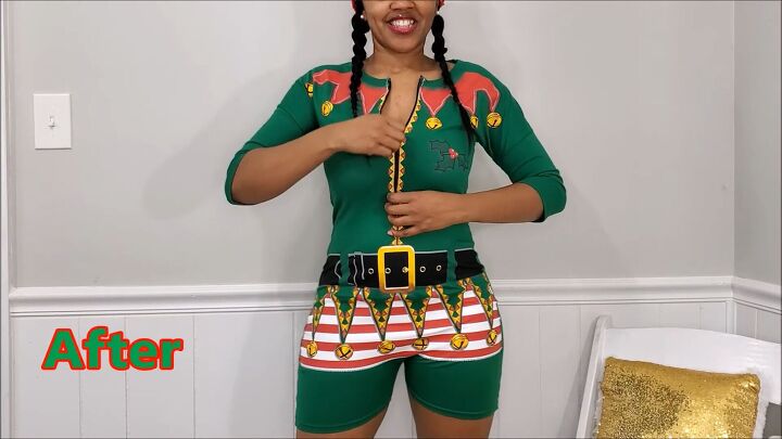 how to make an easy diy elf costume using a novelty christmas t shirt, Simple elf costume DIY