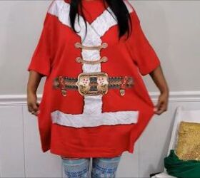 how to make a cute santa claus dress out of an xl men s xmas t shirt, Men s XL Christmas t shirt