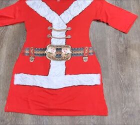 how to make a cute santa claus dress out of an xl men s xmas t shirt, How to make Santa Claus dress at home