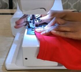 how to make a cute santa claus dress out of an xl men s xmas t shirt, Sewing the DIY Santa dress