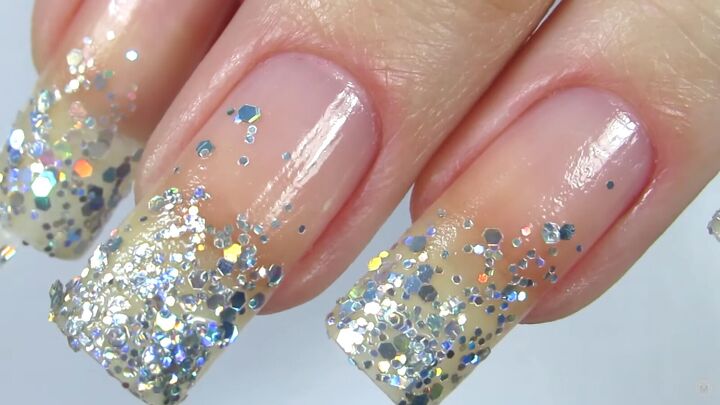 how to rock magical glitter snowflake nails this festive season, Applying layers of glitter nail polish