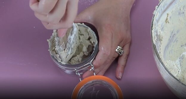 suffering with dry hands try this diy white kaolin clay mask remedy, Decanting the mask into an airtight jar