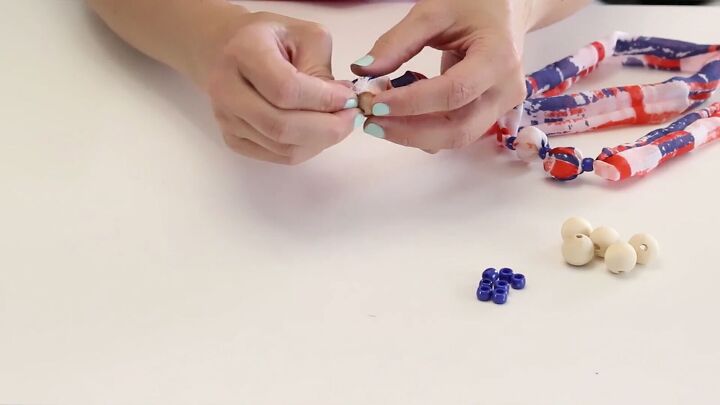 how to easily make a cute scarf necklace bracelet with beads, Making a DIY scarf bracelet