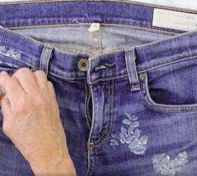 looking to update your denim here s how to paint jeans with stamps, Cute hand painted jeans