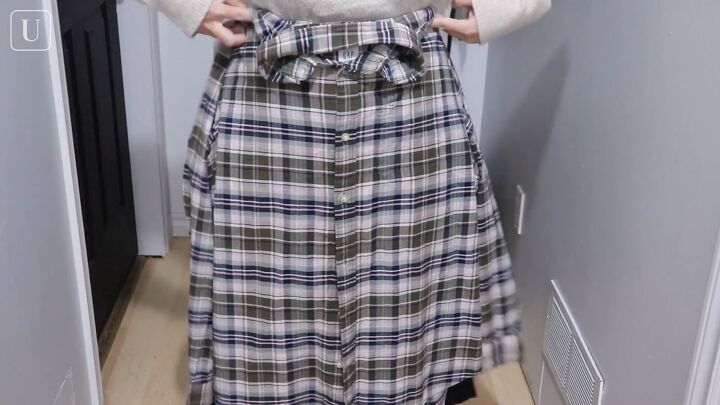 how to make a flannel shirt into a skirt easy step by step tutorial, Men s shirt to skirt DIY