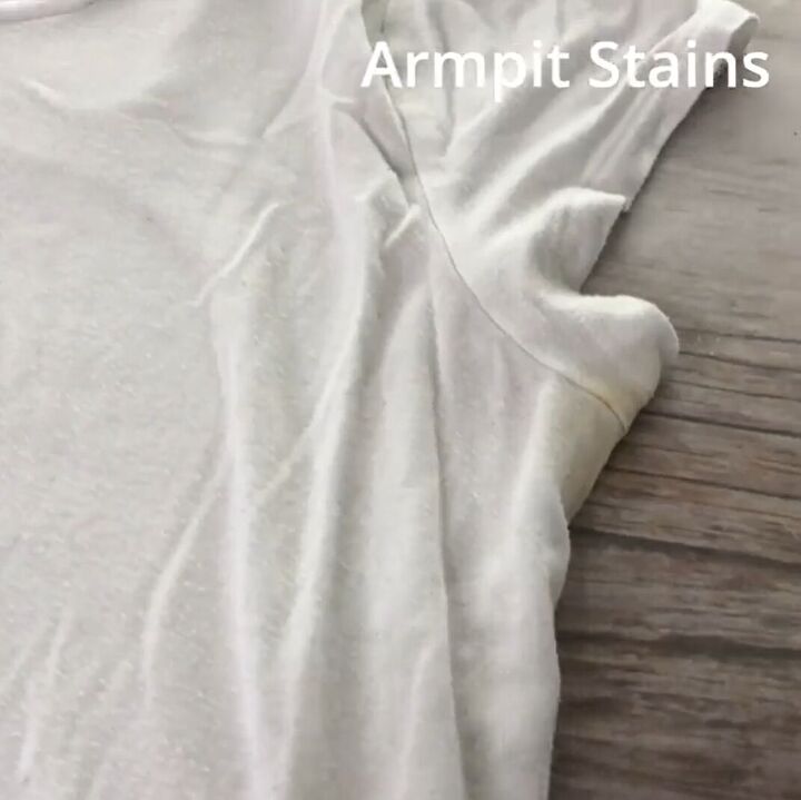 9 diy laundry hacks amazing stain removal tricks you need to know, Yellow armpit stain on a white t shirt