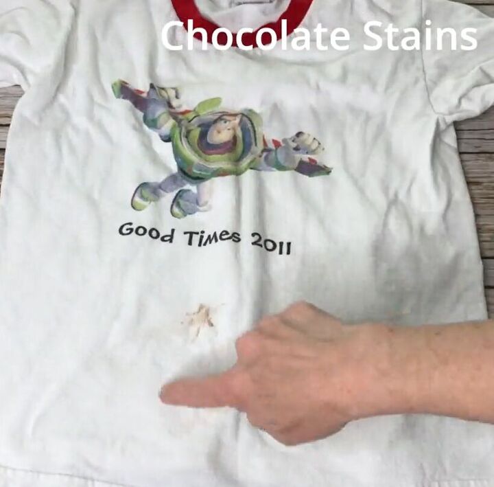 9 diy laundry hacks amazing stain removal tricks you need to know, Chocolate stained kids t shirt