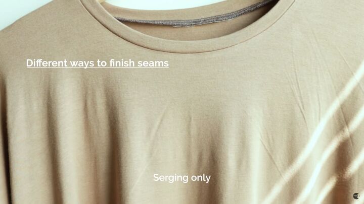 how to sew a t shirt a detailed look at finishing a t shirt neckline, Serging to finish the neckline
