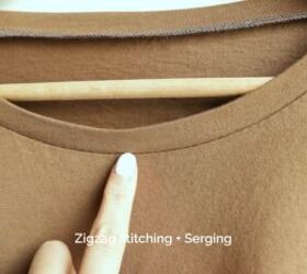 how to sew a t shirt a detailed look at finishing a t shirt neckline, Zigzag stitching to finish the neckline