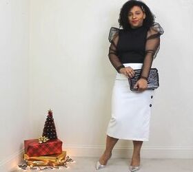 5 festive christmas skirt outfits that are perfect for the holidays, Christmas outfits with a white midi skirt