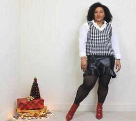 5 festive christmas skirt outfits that are perfect for the holidays, Christmas outfit with a leather skirt