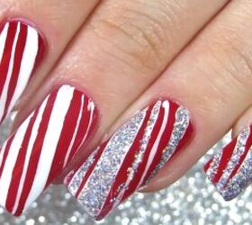 How to Do Cute Red & White Candy Cane Christmas Nails for the Holidays