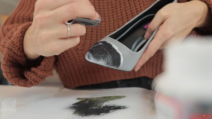 how to make glamorous diy ombre glitter heels inspired by jimmy choos, Sprinkling the glitter onto the shoe
