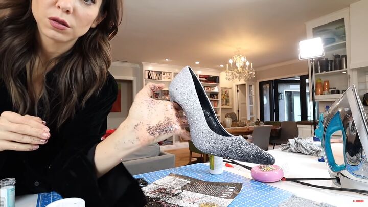 how to make glamorous diy ombre glitter heels inspired by jimmy choos, Adding chunky glitter to to the shoe