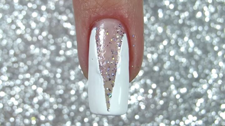 how to do classy white nails with silver glitter for christmas, White nail designs with glitter