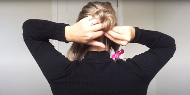 2 cute easy christmas updos for long hair you can try at home, Wrapping hair into a small bun